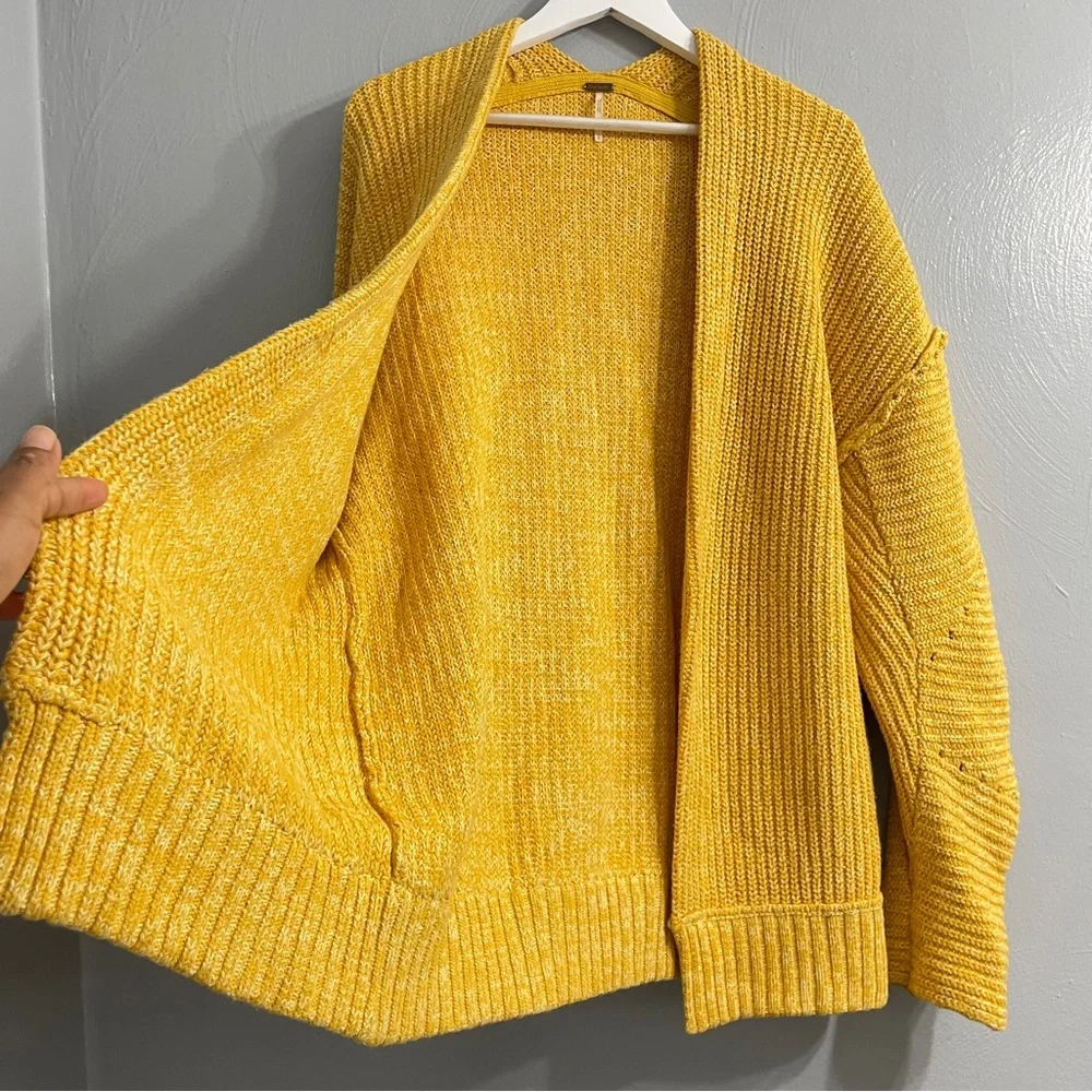 Free People High Hopes Cardi Sweater chunky knit oversized boxy yellow